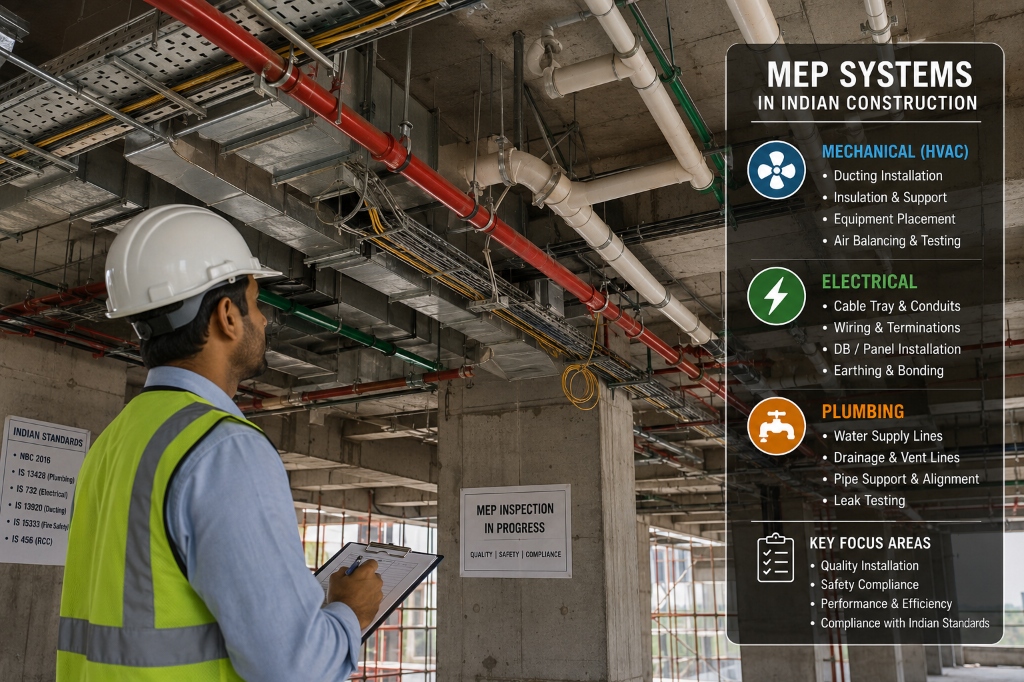 Complex MEP electrical and piping installation