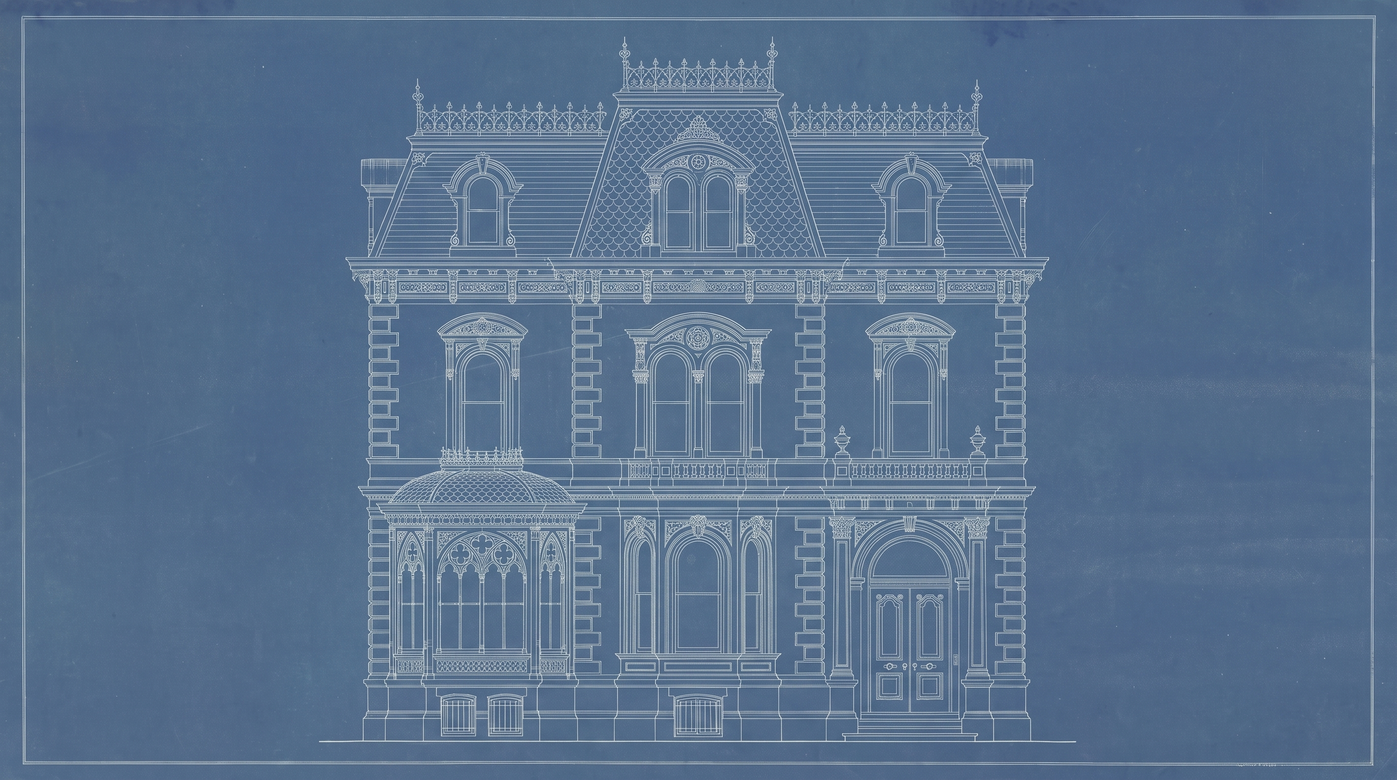 Architectural blueprint elevation of building